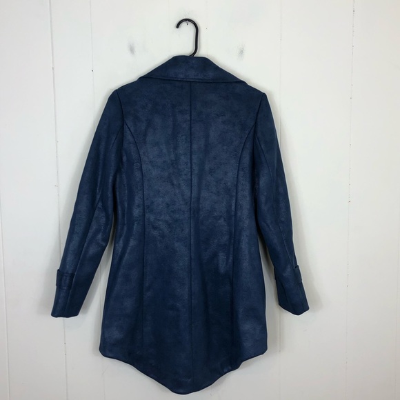 Vintage Blue Leather Mid Length Jacket Sz S - Picture 5 of 12
